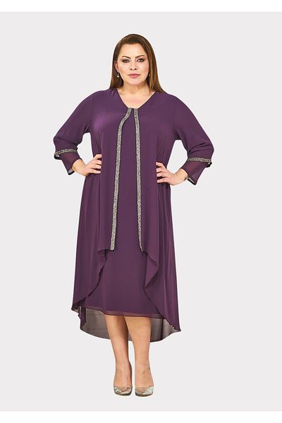 LİLAS XXL Marime Plus - Rochie de seara scurta de culoare prune