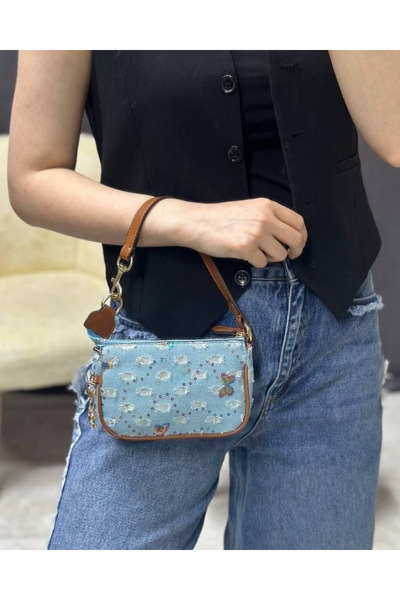 Nues Kadın Kot Kumaş Pullu Zincir Askılı Baget Çanta