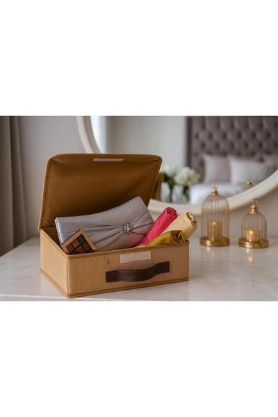HD HOME COLLECTİON Jute Lid Cabinet Drawer Jewelry Makeup Laundry Folding Storage Box 30X23X11 cm
