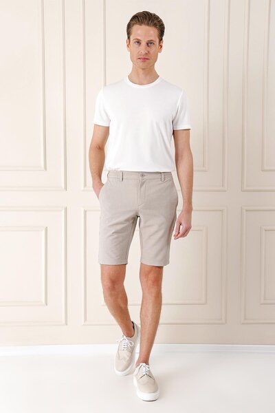 Efor Erkek Bermuda 034 Slim Fit Beli Lastikli Gofre Pamuklu Casuel Taş Şort