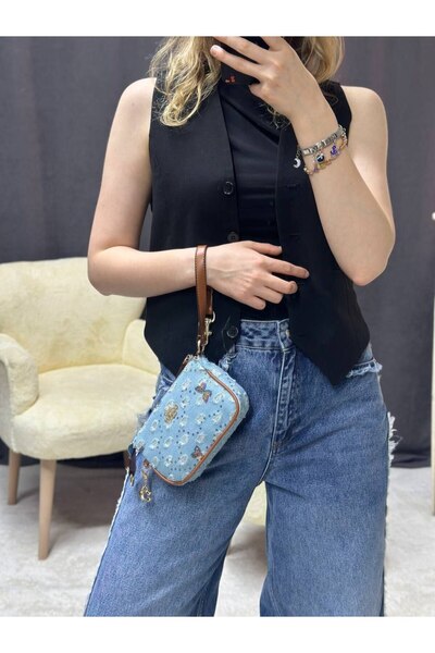 Nues Kadın Kot Kumaş Pullu Zincir Askılı Baget Çanta