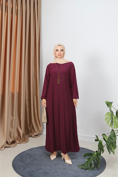 NİSUM MODA Pleated Sandy Dress with Necklace