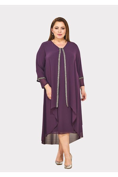 LİLAS XXL Marime Plus - Rochie de seara scurta de culoare prune