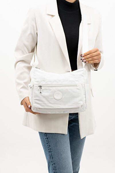 Sanmorris Women's Multi-Eye Waterproof Parachute Fabric Adjustable Cross Strap White Shoulder Bag