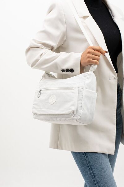 Sanmorris Women's Multi-Eye Waterproof Parachute Fabric Adjustable Cross Strap White Shoulder Bag