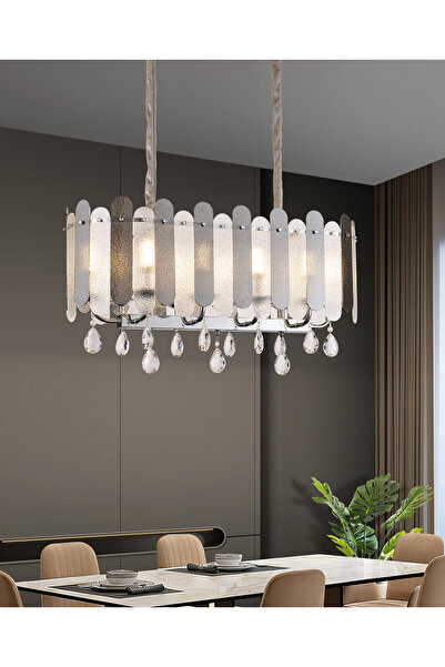 Apliqa Madera 80'Lik Krom Füme Camlı Kristal Taşlı Avize