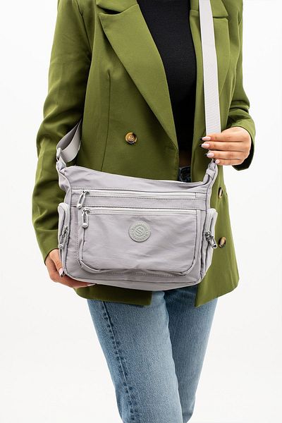 Sanmorris Gri colorat Crinkle Fabric - Femeile sac de umăr cu curea reglabilă Crossbody
