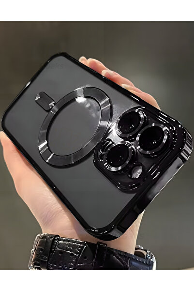 Fibaks İphone 12 Pro Max Uyumlu Kılıf Kamera Lens Korumalı Magsafe Şarj Kilifi Şeffaf Renkli Yumuşak Kapak