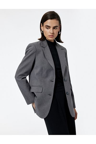 Koton Double Breasted Lapel Button Pocket Long Sleeve Blazer Jacket