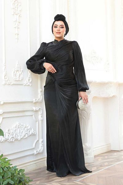 N.S NEVA STYLE Βραδινό φόρεμα Draped Μαύρο Hijab 50781S