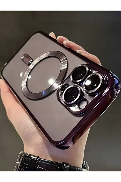 Fibaks İphone 15 Pro Uyumlu Kılıf Kamera Lens Korumalı Magsafe Şarj Kilifi Şeffaf Renkli Yumuşak Kapak