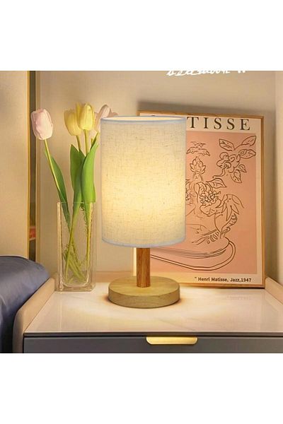 Generic Linen Embossed Table Lamp, Hotel Retro Bedroom Study Lamp Decorative Night Lamp