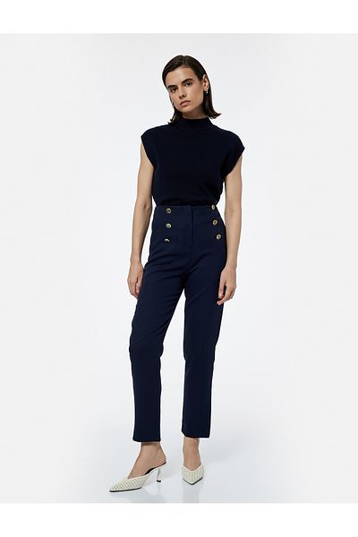 Koton Slim Fit Buttoned High Waist Cigarette Fabric Trousers