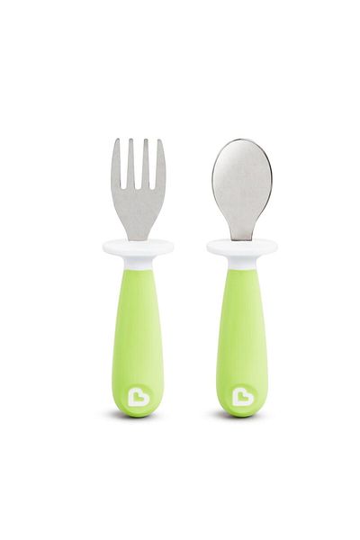 Munchkin Splash Blocking Children's Fork & Spoon Set, 12 months 2 Pieces Green Spoon & Fork Included
