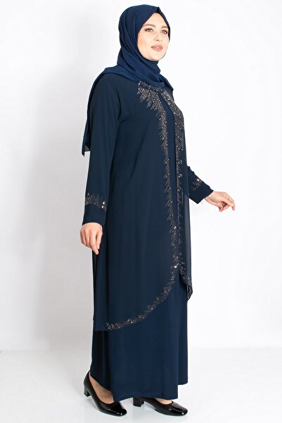 Modaviki Βραδινό φόρεμα με λεπτομέρεια από πέτρα Ναυτικό μπλε MDA2224