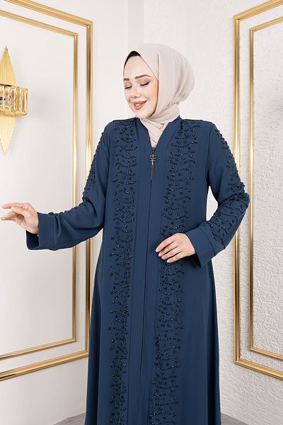 Tesettür Dünyası Wave Stone Λεπτομερής Abaya TSD250166 Βενζίνη