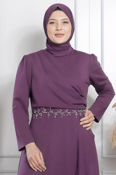 Fahima Ruffled Jewelled Detailed Dress Lilac FHM874