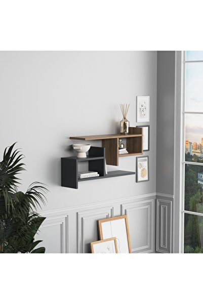 lagomood Hisar Plus Duvar Rafı Antrasit Ceviz