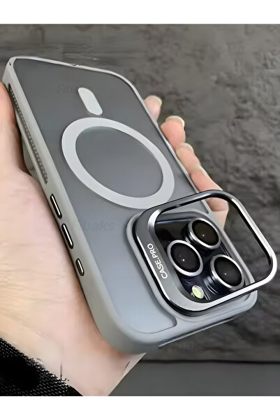 Fibaks Apple iPhone 16 Pro Uyumlu Kılıf Standlı Mat Magsafe Metal Tuşlu Kamera Lens Hediyeli Wonk Kapak