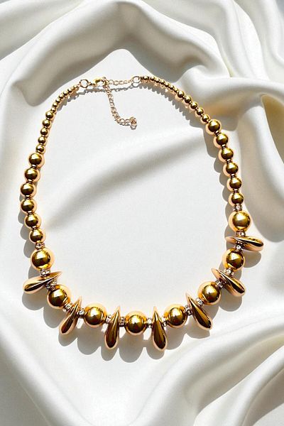 PETEK AKSESUAR Metalized Drop Ball Stone Necklace