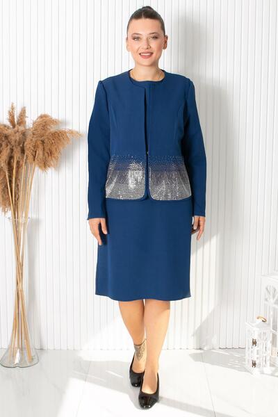 Fahima Βραδινό φόρεμα με μπουφάν και πέτρες Navy Blue FHM896