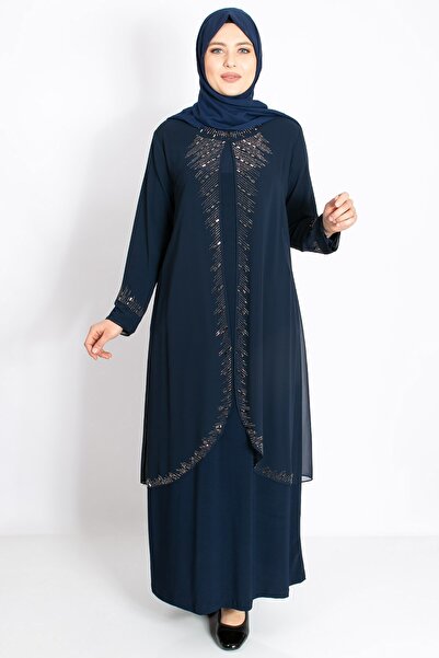 Modaviki Βραδινό φόρεμα με λεπτομέρεια από πέτρα Ναυτικό μπλε MDA2224