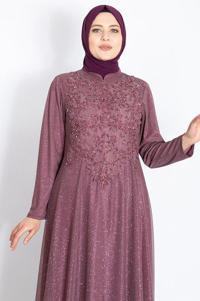 Modaviki Βραδινό φόρεμα Silvery Dusty Rose - Λεπτομέρεια με πέτρα, Mda2250
