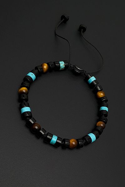 Seven Art Jewelry Natural Stone Bracelet, Turquoise Stone, Agate and Tiger Eye Bracelet, Men's Bracelet, Women's Bracelet, Sterling