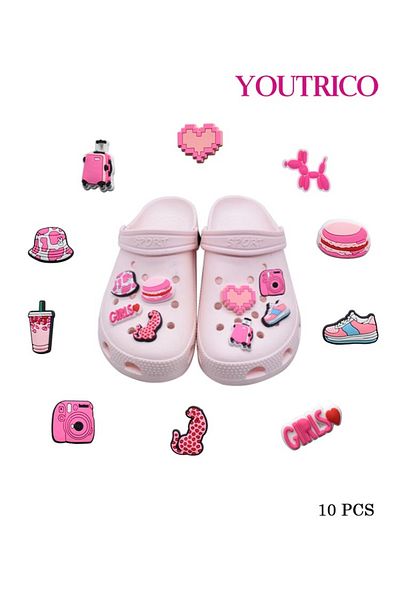 Youtrico 10pcs Pink Girly Jibbitz Charms For Crocs- Pvc Slipper Ornament