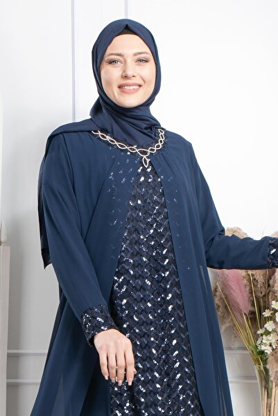 Modaviki Βραδινό φόρεμα με πέτρες και παγιέτες Navy Blue MDA2307