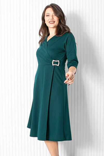 Fahima Brooch Detailed Evening Dress Emerald FHM912