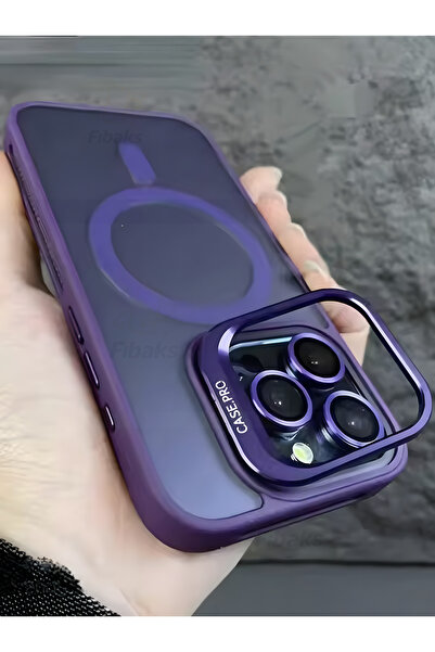 Fibaks Apple Iphone 14 Pro Max Uyumlu Kılıf Standlı Mat Magsafe Metal Tuşlu Kamera Lens Hediyeli Wonk Kapak