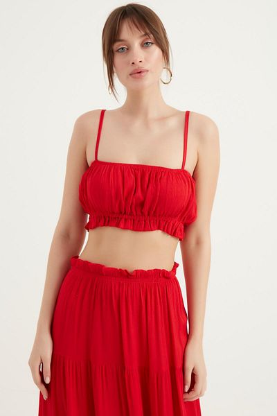 Fahima Thin Strap Wrapped Fabric Bustier Red 2129