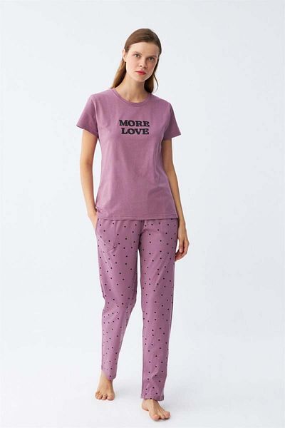 modaserdem Mdsrdm Women's Purple Star Pattern Combed Cotton Short Sleeve Pajamas Set
