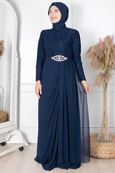 Fahima Zarif Abiye Lacivert FHM868