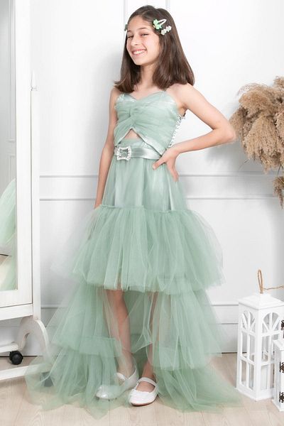 Modaviki Stone Detailed Tulle Evening Dress Green Mdv316