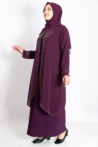 Modaviki Βραδινό φόρεμα με λεπτομέρεια από πέτρα, μούρδι MDA2224