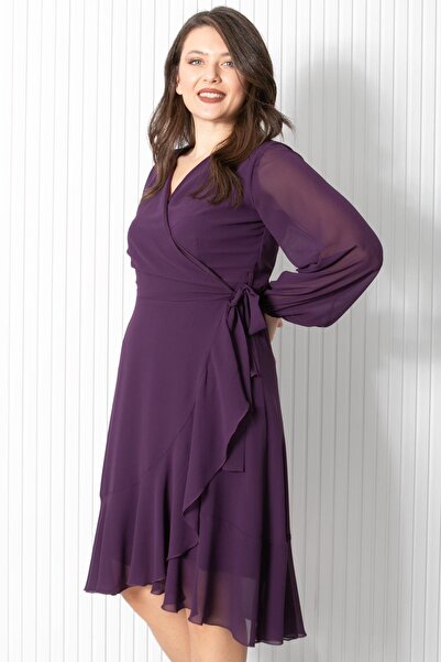 Fahima Βραδινό φόρεμα σιφόν βολάν Μωβ FHM914