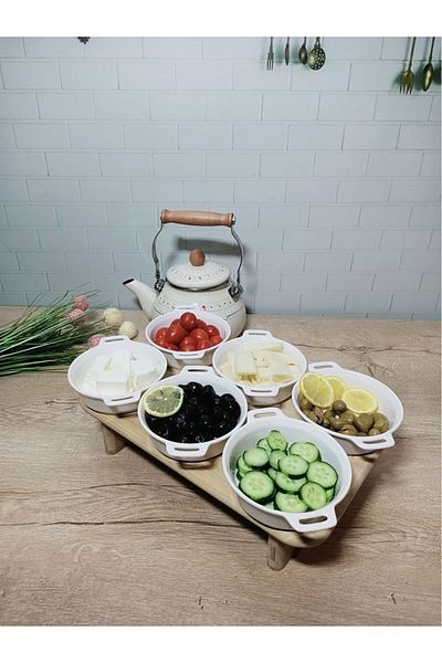 TEKBİR PORSELEN 3-Piece Appetizer Plate Porcelain with Handles