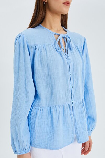 Mixray Модель 4563 - Сорочка з коміром на зав'язках і рукавами з гумкою - Bebe Mavi