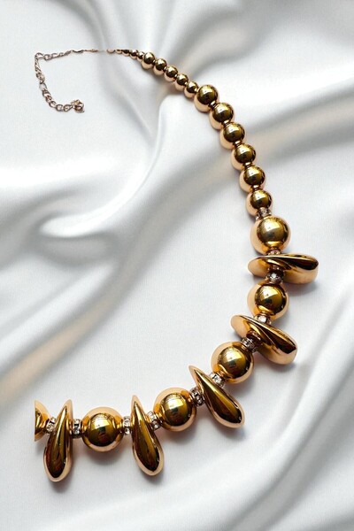 PETEK AKSESUAR METALİZE DAMLA TOP TAŞLI KOLYE