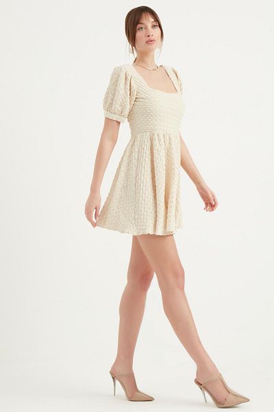Fahima Rochie mini cu mânecă scurtă Bej 5058