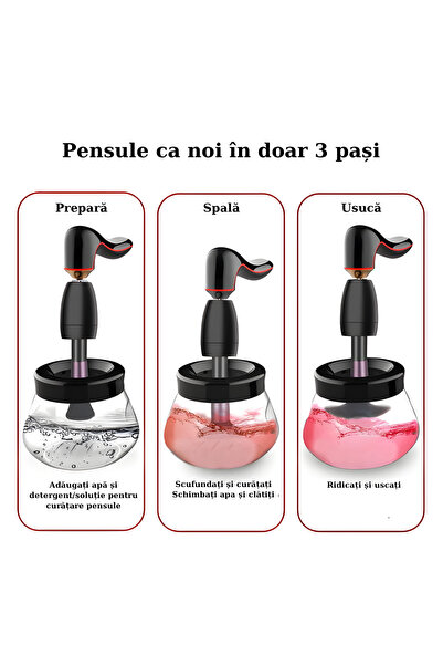 OEM Dispozitiv profesional de curățare și uscare a pensulelor de machiaj cu mâner ergonomic, fără fir, încărcare USB,