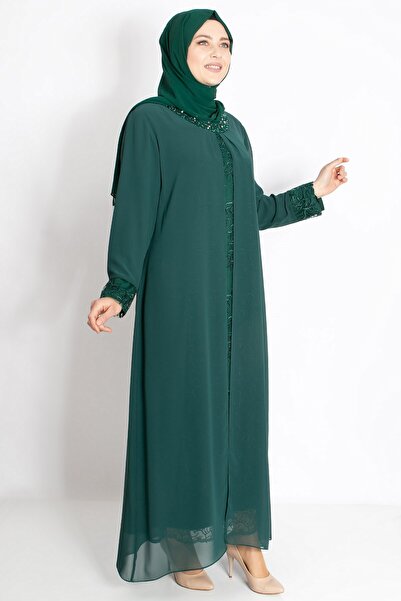 Modaviki Βραδινό φόρεμα σιφόν με δαντέλα Πράσινο MDA2204