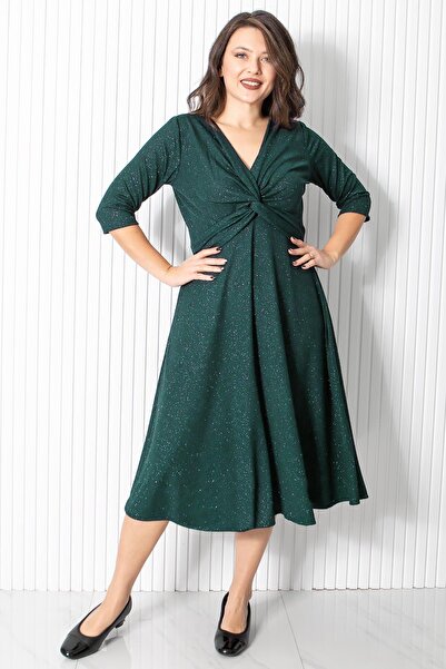 Modaviki Glittery Gathered Evening Dress Petrol MDV336