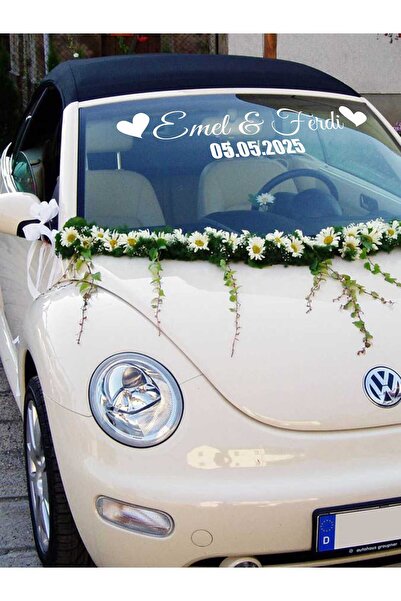 YGNPLUS GELİN - DÜĞÜN ARABASI İSİM VE TARİH YAZILI CAM YAZISI - STİCKER - SÜS...