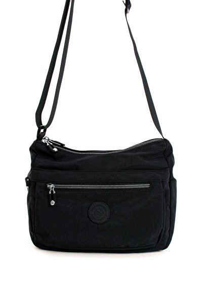 Sanmorris حقيبة كتف نسائية متعددة الأقسام مقاومة للماء من قماش المظلات باللون الأسود