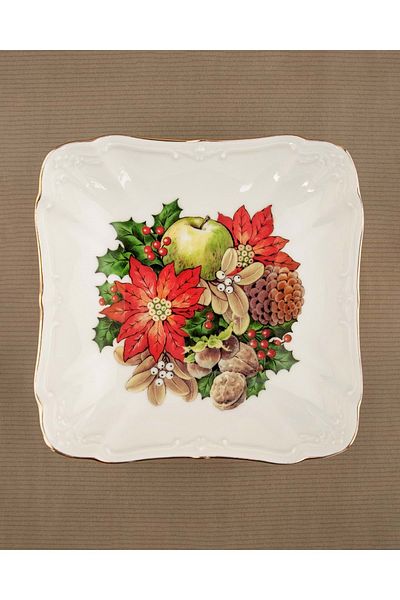 Bursa Porselen Dekor fruit flower gold square porcelain bowl