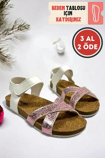 Ponchiq Sandale pentru fete cu cruce cu velcro alb