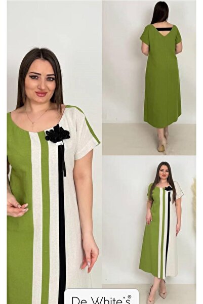 DE WHITES Plus Size Linen Dress with Garnish